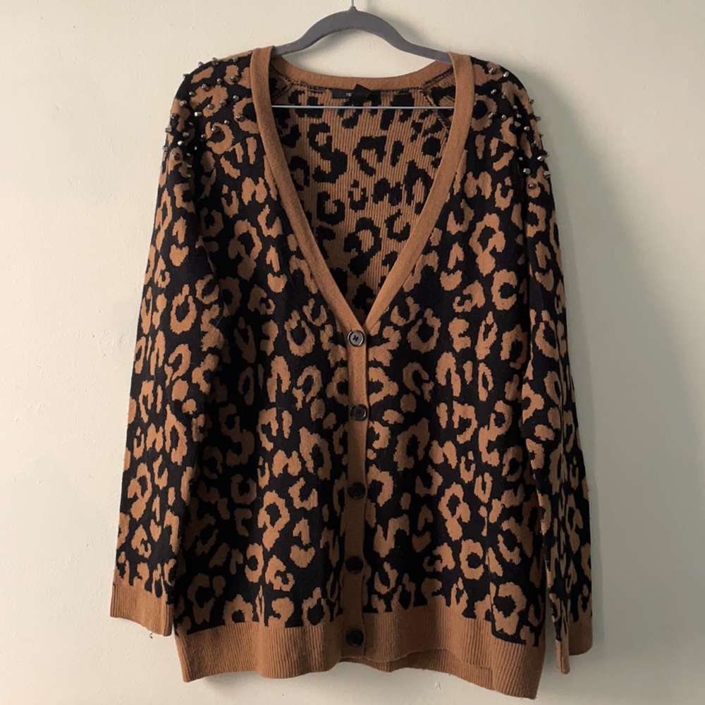 Cheetah Cardigan with Studded Shoulders